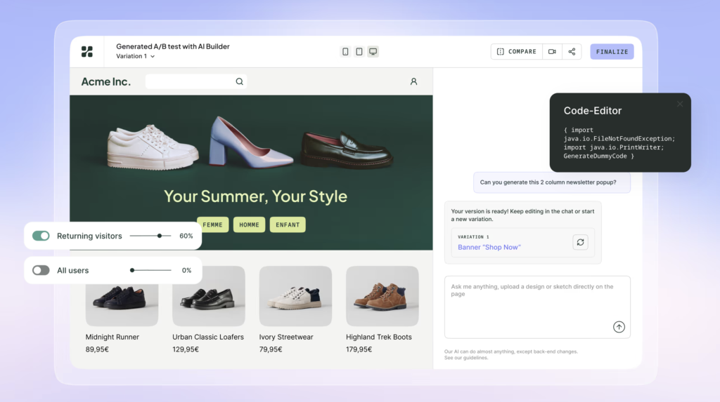 Screenshot of the Kameleoon platform