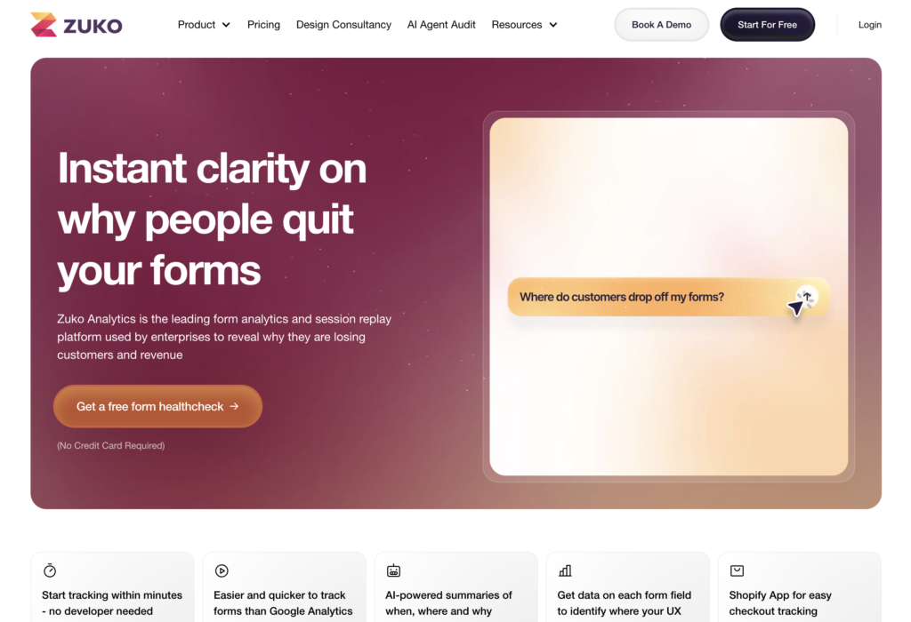 Screenshot of the Zuko Analytics home page