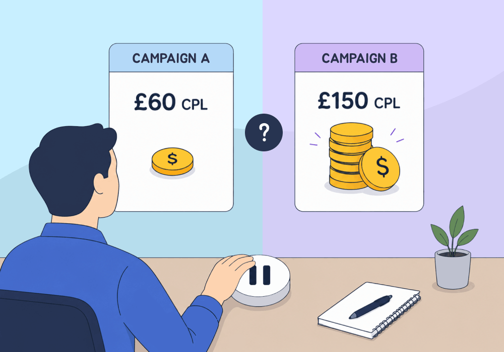 Illustration showing concepts related to Don't Kill High-CPL Campaigns Without Checking Revenue