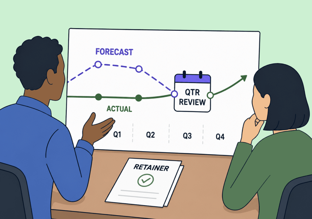 Illustration showing concepts related to When Reality Doesn't Match the Forecast: What a Revenue Retainer Miss Actually Means