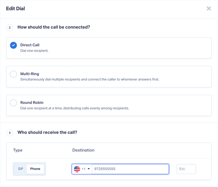 Configuring a Dial Step in a Call Flow Editing