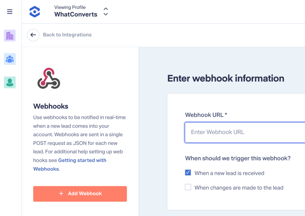Integrating with WhatConverts is simple through the webhook interface.